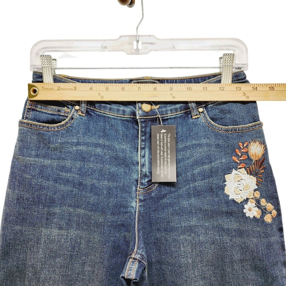 Guy Giuliana Embroidered cropped Ankle Leg Jeans Size 4 Dark Blue - Picture 5 of 15